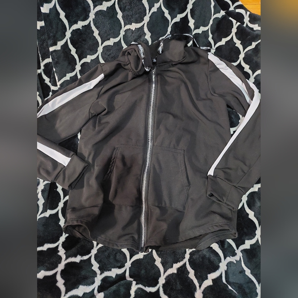 Rouge Junior‎ Plus 2X Black Zip-up Hoodie with White Stripes on Sleeves